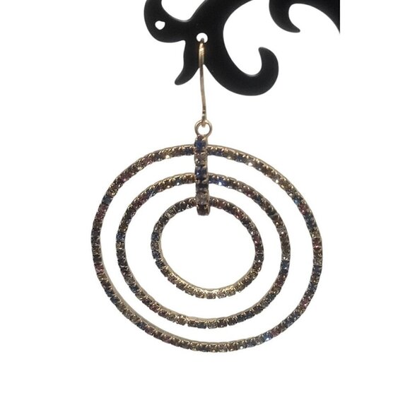 Triple Circle Multicolored Rhinestone Hoop French Wire Hook Earrlngs - Picture 16 of 16